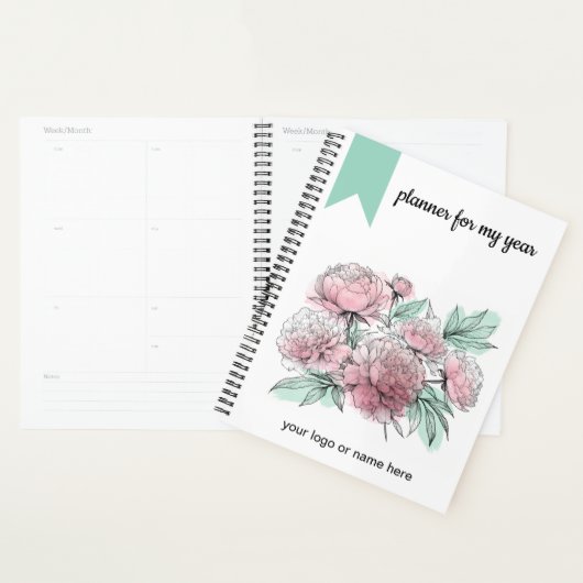Aquarelle Planner Peonies Avec Contours (Devant avec enveloppe)