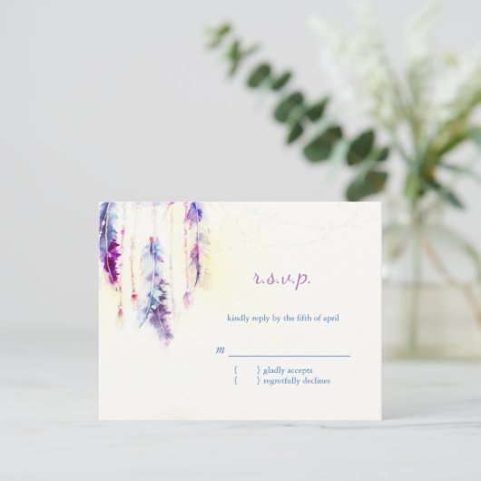 Aquarelle Plumes Boho Wedding RSVP (Debout devant)