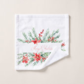 Aquarelle poinsettia et verdure Noël (Gant de toilette)