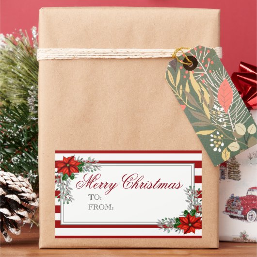 Aquarelle Poinsettia Étiquette de Noël (vacances)