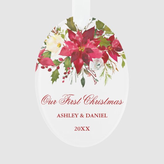 Aquarelle Poinsettia Floral First Christmas Rd (devant)