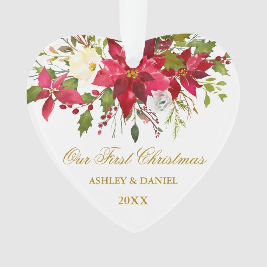 Aquarelle Poinsettia Floral Premier Or de Noël (devant)