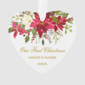 Aquarelle Poinsettia Floral Premier Or de Noël (dos)