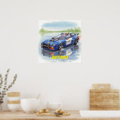Aquarelle Police Voiture Outrun Poster Wall Art (Cuisine)
