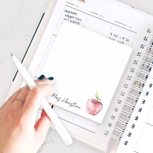 Aquarelle Pomme Note Du Bloc-Notes De L'Enseignant