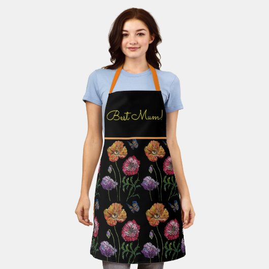 Aquarelle Poppy Rouge Orange Noir Tablier Floral (Porté)