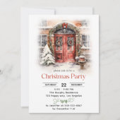 Aquarelle Porte rouge Fête de Noël Invitation (Devant)