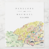 Aquarelle Positano Italie Mariage Étiquette de vin (Étiquettes simples)