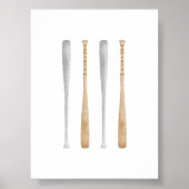 aquarelle poster de chauve-souris de baseball vint (Devant)