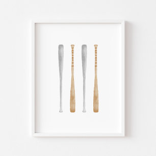 aquarelle poster de chauve-souris de baseball vint