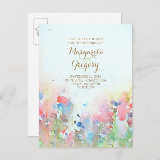 aquarelle pré enregistrer la date cartes postales (Devant / Derrière)