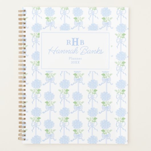 Aquarelle Preppy Monogramme Hydrangea Bows (Devant)