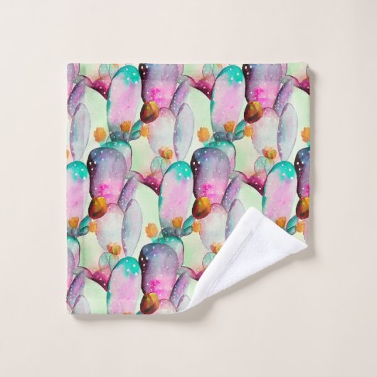 Aquarelle Prickly Pear Cactus Motif (Gant de toilette)