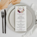 Aquarelle prune violet & pêche menu mariage<br><div class="desc">Un magnifique design à thème mariage à fleurs florales avec de belles fleurs de prune violette et d'eau de pêche. La couleur et le texte peuvent être personnalisés.</div>