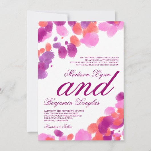 Aquarelle Purple Coral rose Invitations de mariage (Devant)