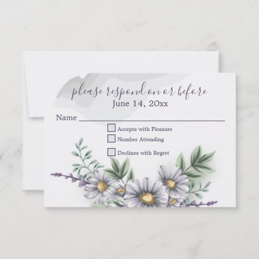 Aquarelle Purple Daisy Wedding RSVP (Devant)