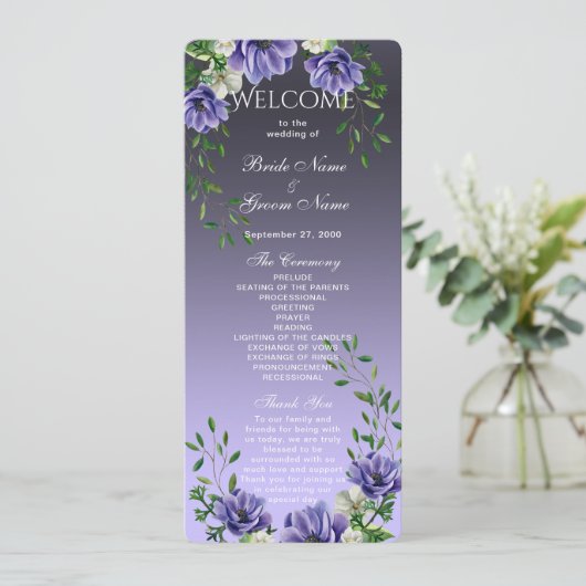 Aquarelle Purple Fleurs Programme de mariage (Debout devant)