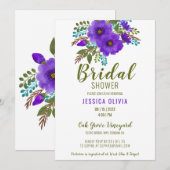 Aquarelle Purple Floral Douche nuptiale Invitation (Devant / Derrière)