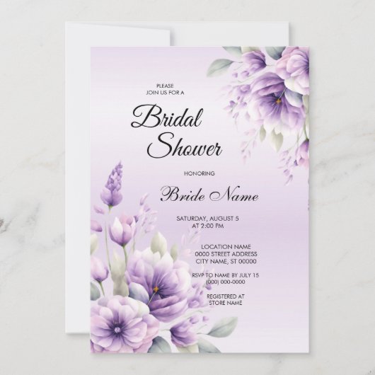 Aquarelle Purple Floral Douche nuptiale Invitation (Devant)