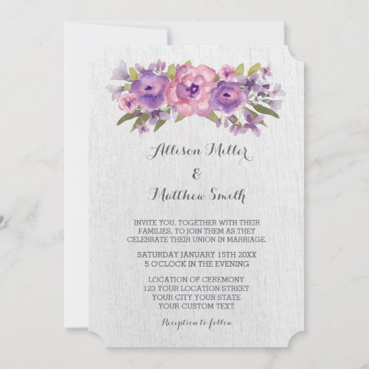 Aquarelle Purple Floral Invitations de mariage (Dos)
