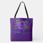 Aquarelle Purple Floral Sac fourre-tout Monogramme (Devant)