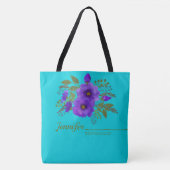 Aquarelle Purple Floral Sac fourre-tout Monogramme (Devant)