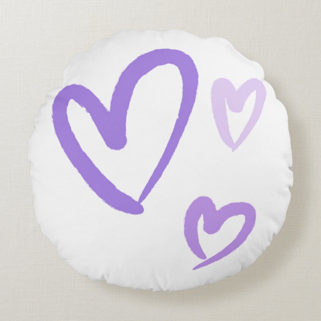 Aquarelle Purple Hearts Coussin rond (Devant)