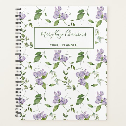 Aquarelle Purple Sweet Pea Flowers Planner (Devant)