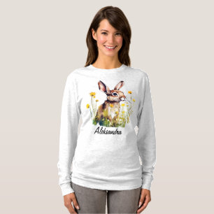 Aquarelle Rabbit Fleur Jaune Long Manche TShirt