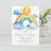 Aquarelle Rainbow Baby Sprinkle Invitation (Debout devant)