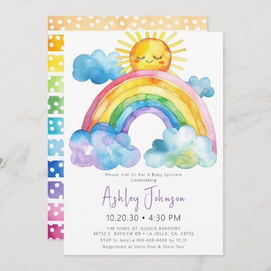 Aquarelle Rainbow Baby Sprinkle Invitation (Devant / Derrière)