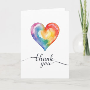 Aquarelle Rainbow Heart Carte de remerciements