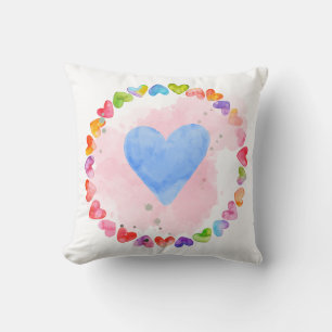Aquarelle Rainbow Heart Coussin