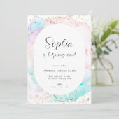 Aquarelle Rainbow Pastel Gold Invitation d'anniver (Debout devant)