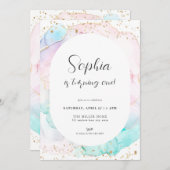 Aquarelle Rainbow Pastel Gold Invitation d'anniver (Devant / Derrière)