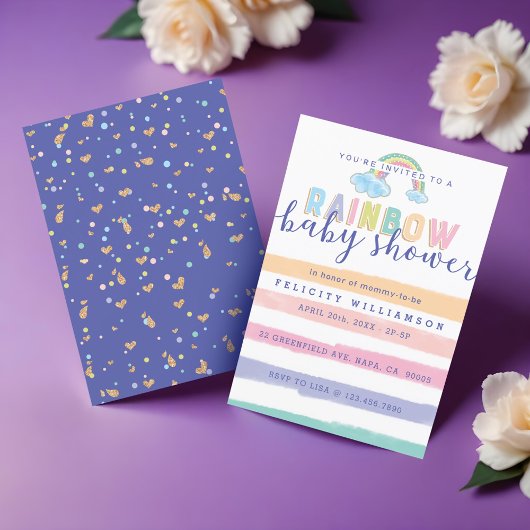 Aquarelle Rainbow Stripes Baby shower Invitation