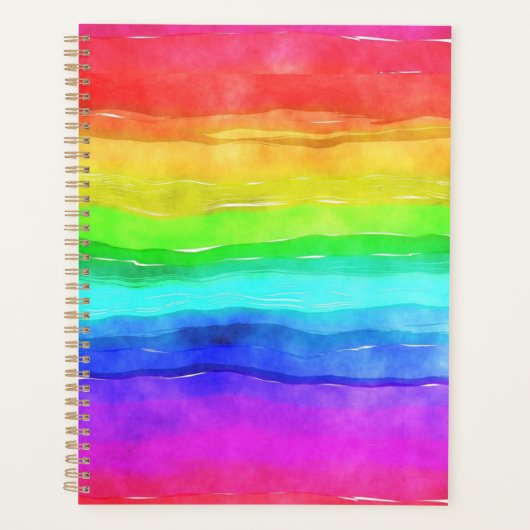 Aquarelle Rainbow Stripes Design Planner (Devant)