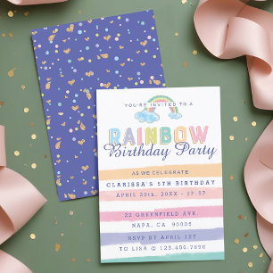 Aquarelle Rainbow Stripes Invitation Anniversaire