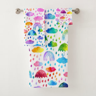 Aquarelle Rainbow Umbrellas Rainy Day Girls
