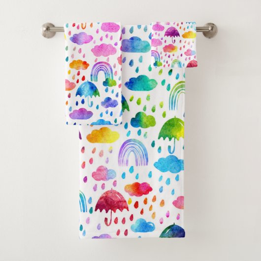 Aquarelle Rainbow Umbrellas Rainy Day Girls (En situation)