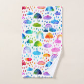 Aquarelle Rainbow Umbrellas Rainy Day Girls (Serviette à main)