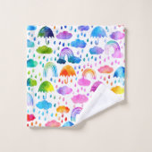 Aquarelle Rainbow Umbrellas Rainy Day Girls (Gant de toilette)