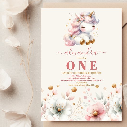Aquarelle Rainbow Unicorn Anniversaire Invitation 