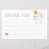 Aquarelle Rainbow Unicorn Carte de remerciements d (Devant)