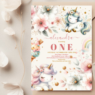 Aquarelle Rainbow Unicorn Invitation 1er anniversa
