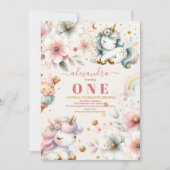 Aquarelle Rainbow Unicorn Invitation 1er anniversa (Devant)