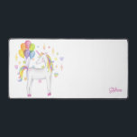 Aquarelle Rainbow Unicorn personnalisée<br><div class="desc">Ajoutez un accent mignon à votre espace de travail avec ce tapis de bureau aquarelle. Il présente une aquarelle illustrant la licorne avec des ballons arc-en-ciel. Personnalisez en ajoutant vos détails. Ce tapis de bureau en licorne est parfait comme cadeau.</div>