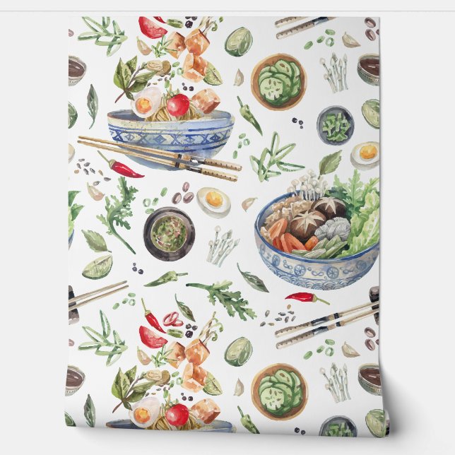Aquarelle Ramen Motif Papier peint de cuisine (Déroulement)
