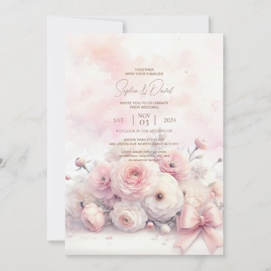 Aquarelle Ranunculus Faire-part de mariage (Devant)