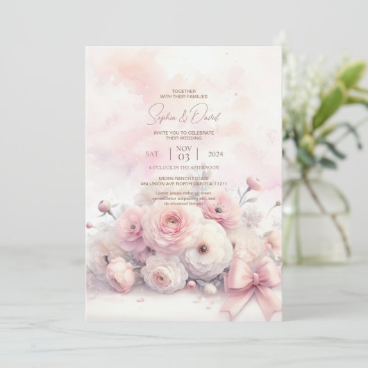 Aquarelle Ranunculus Faire-part de mariage (Debout devant)